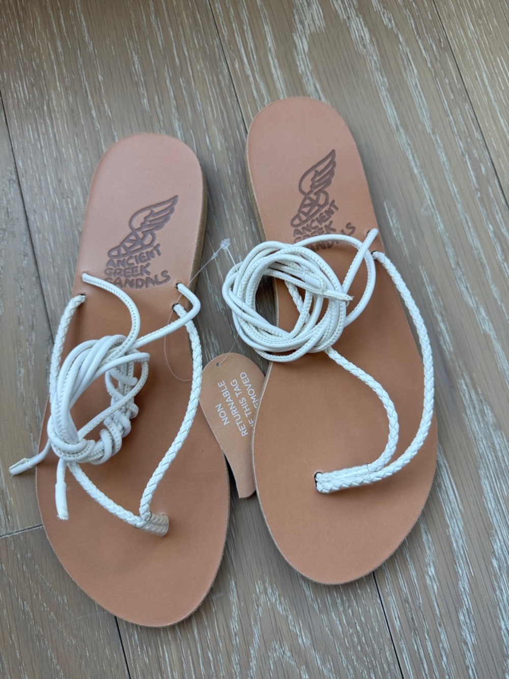 Ancient Greek Braided Sandals Mitos White Braided Ankle Strap Leather